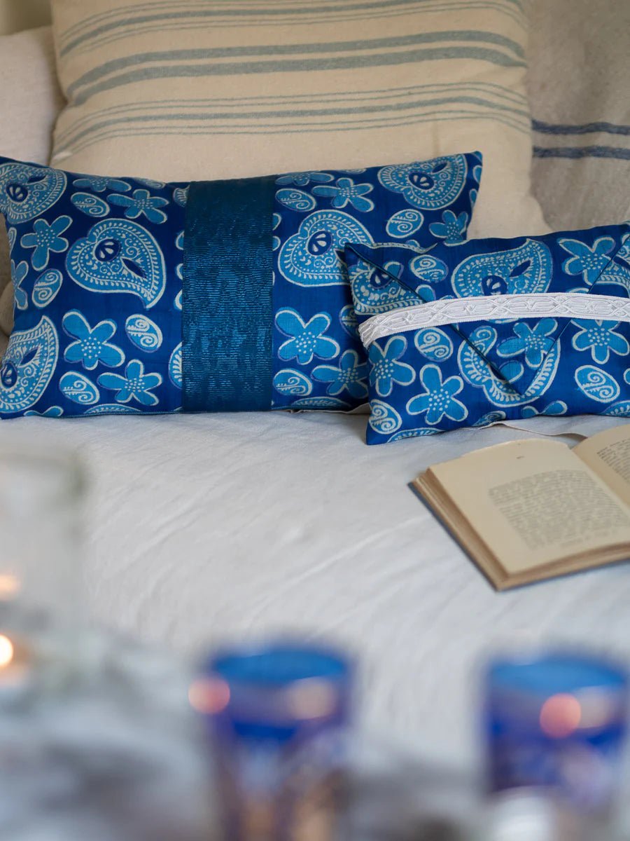 Boteh Blue SILK CUSHION by My Billet Doux - Natalia Willmott