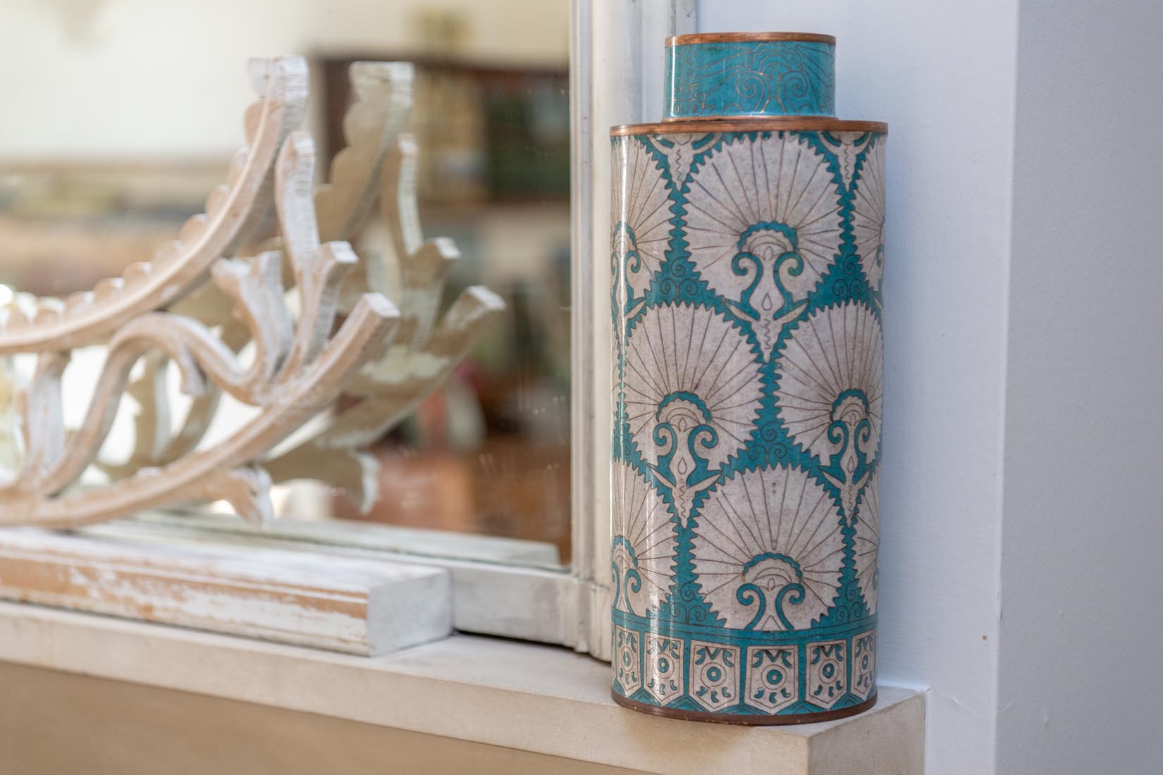 Cloisonné tea box tall eye Turquoise Turkmen by Fabienne Jouvin - Natalia Willmott