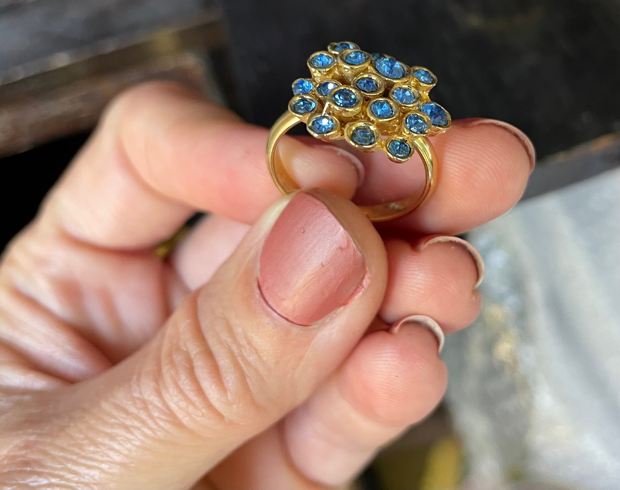 Adjustable vintage cluster ring with crystals - Natalia Willmott