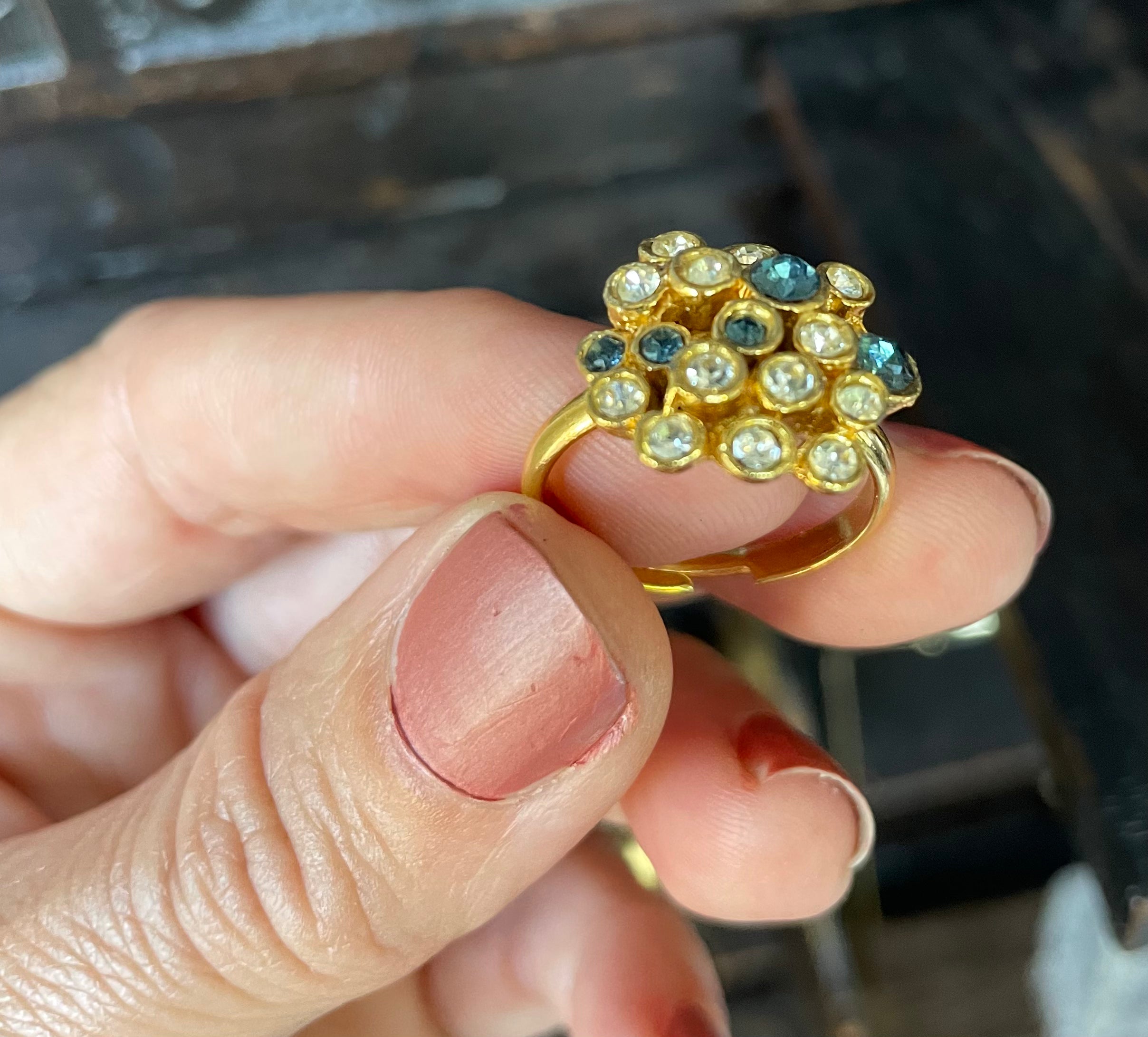 Adjustable vintage cluster ring with crystals - Natalia Willmott
