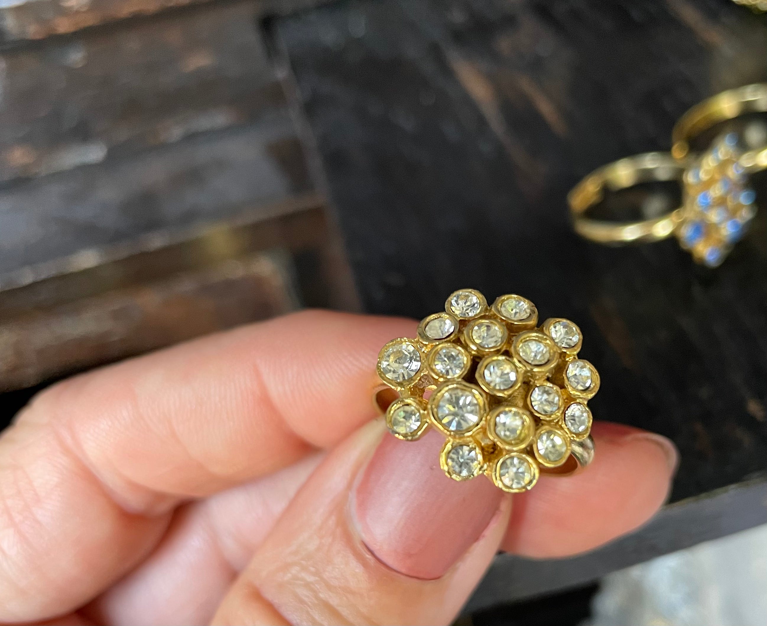 Adjustable vintage cluster ring with crystals - Natalia Willmott