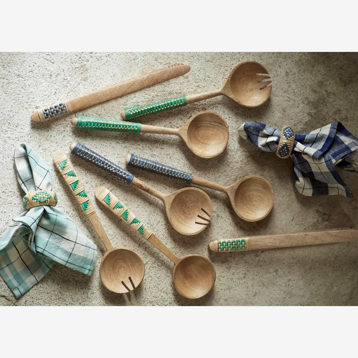 Mango wood and rattan servers - Natalia Willmott