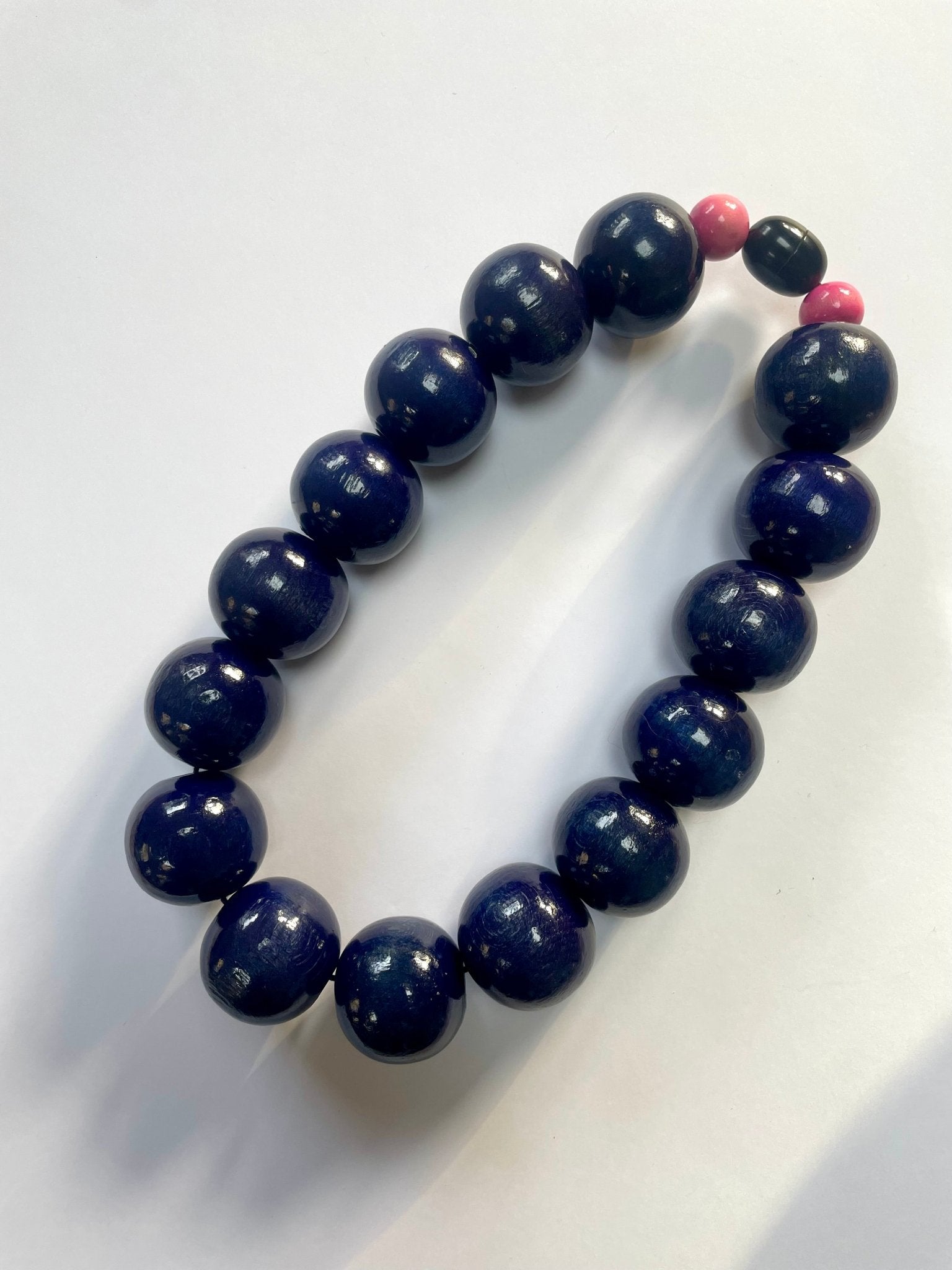 Marion Godart Giant Wood Beaded Necklace in dark blue. - Natalia Willmott