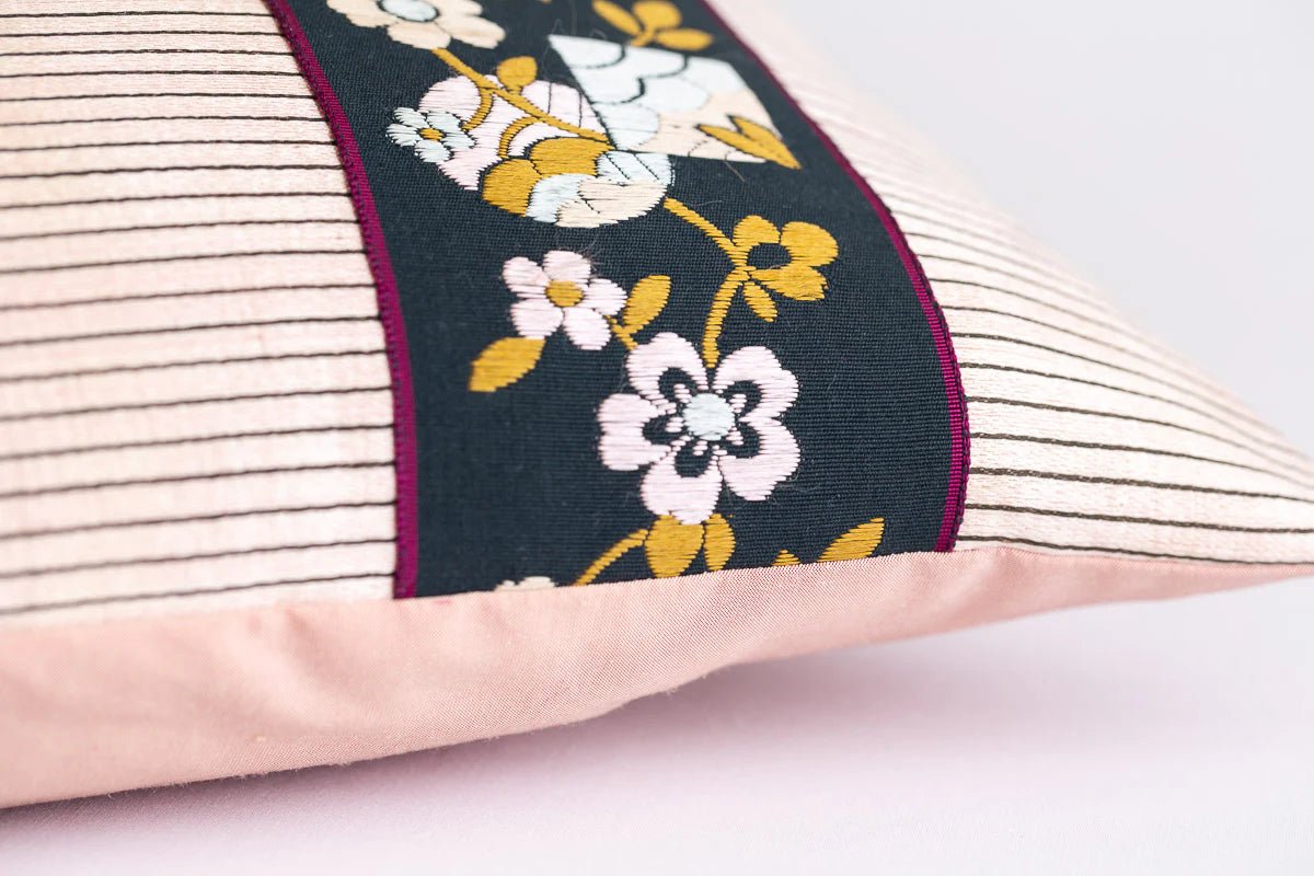 "OTTOMAN" STRIPE PINK SILK CUSHION - Natalia Willmott