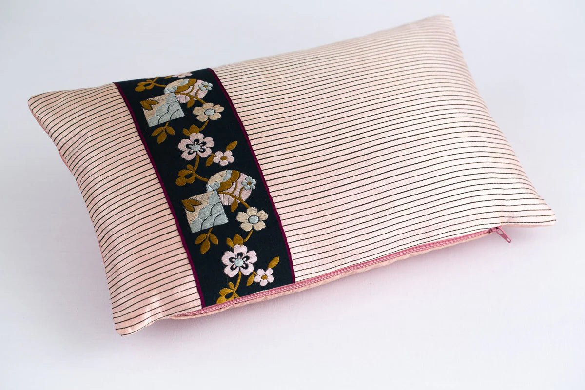 "OTTOMAN" STRIPE PINK SILK CUSHION - Natalia Willmott