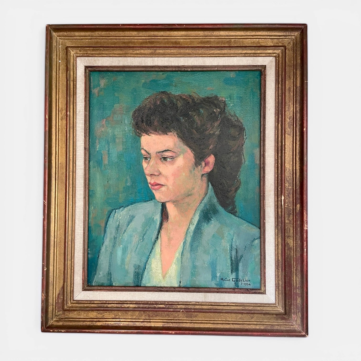 Mid century green portrait of a lady by Robert Godelier – Natalia Willmott