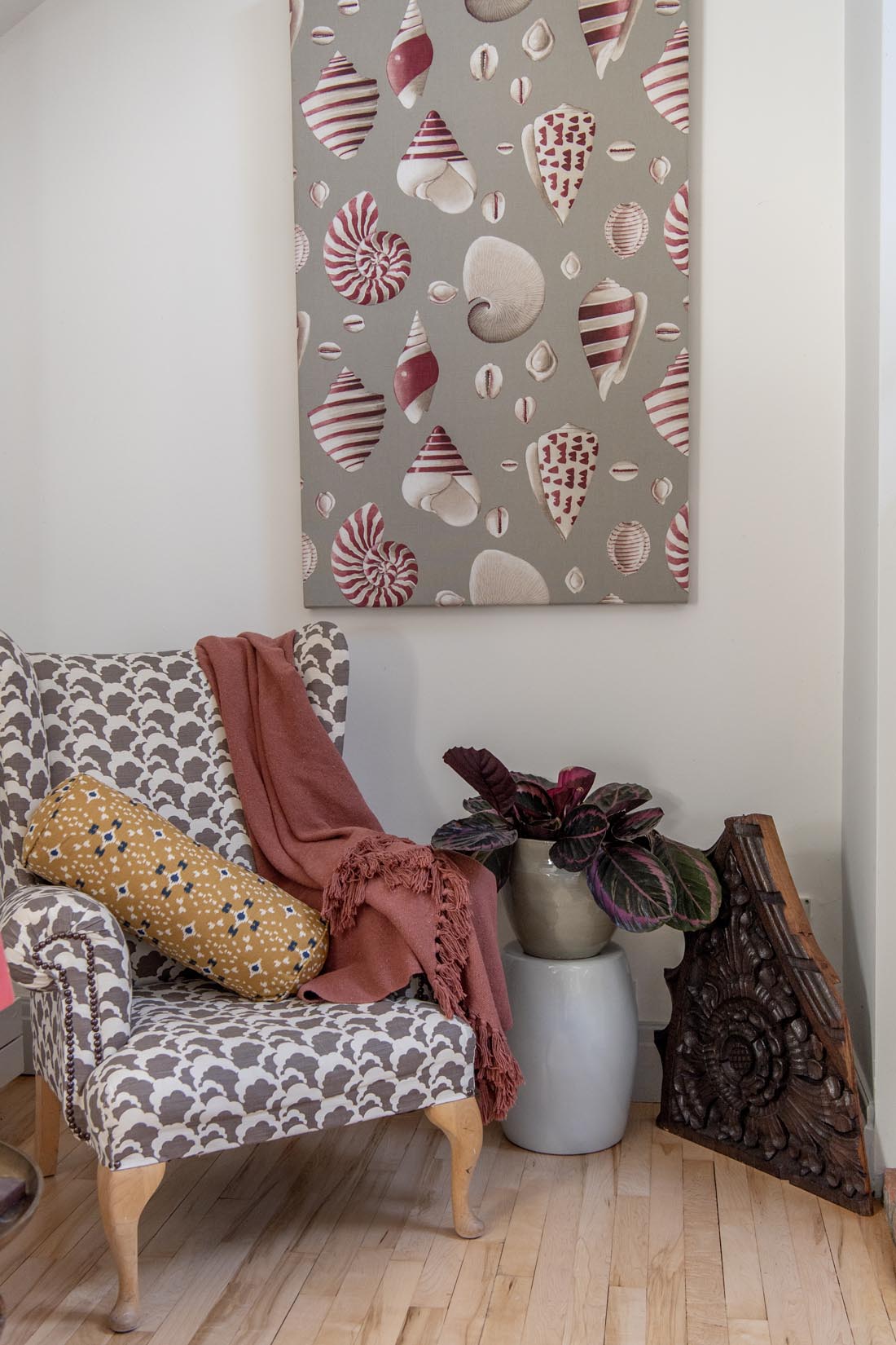 Printed bolster cushion mustard - Natalia Willmott