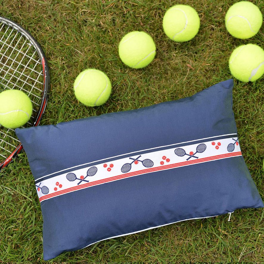 "Tennis" Ruby red or Blue silk cushion. by My Billet Doux - Natalia Willmott