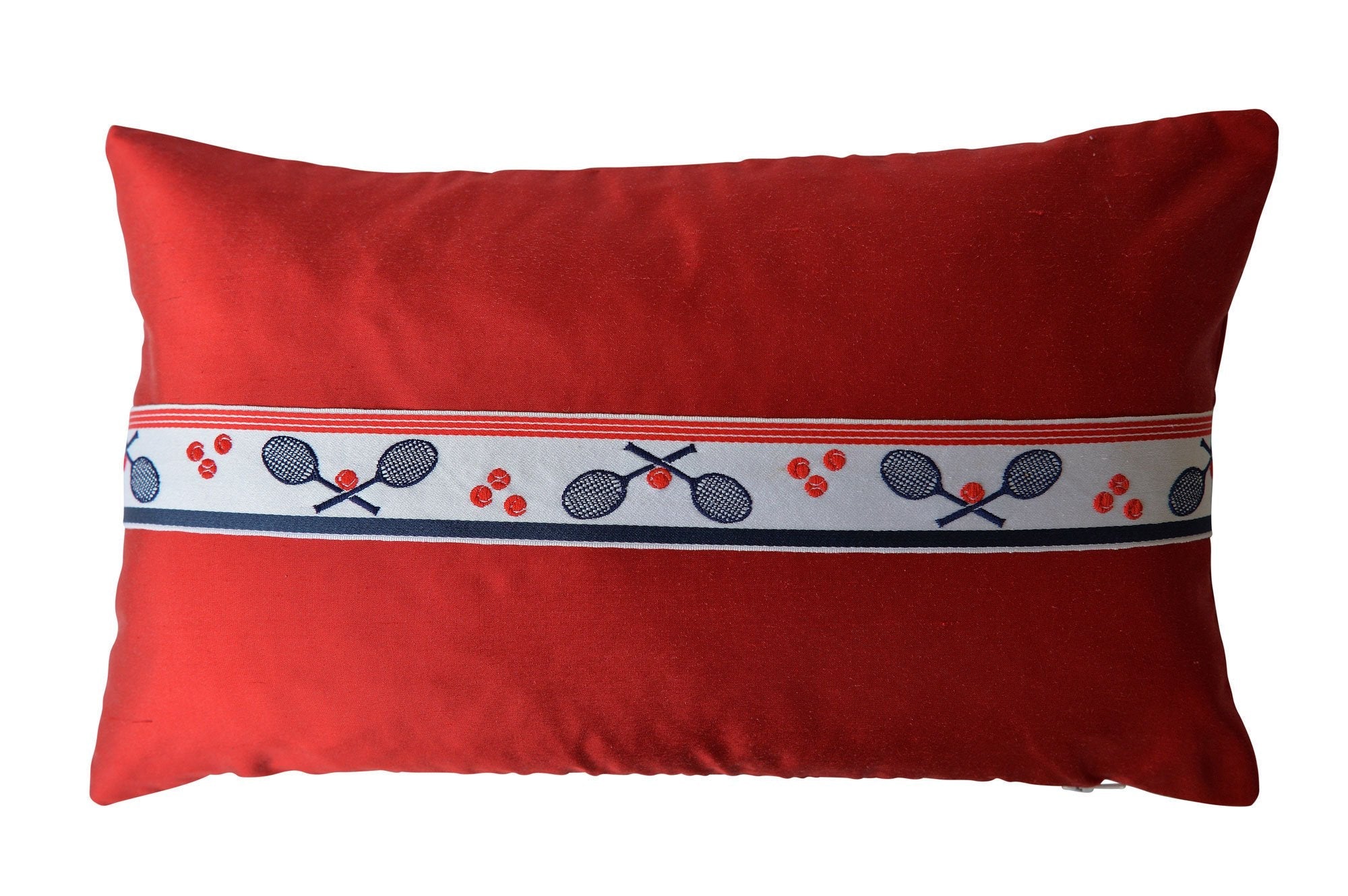 "Tennis" Ruby red or Blue silk cushion. by My Billet Doux - Natalia Willmott