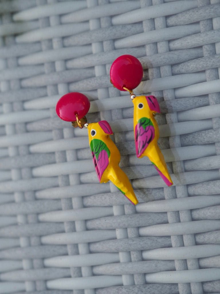 Vintage colourful parrot clip on earrings - Natalia Willmott