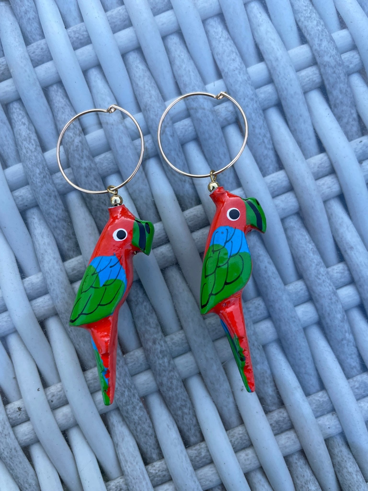 Vintage colourful parrot earrings hoops - Natalia Willmott