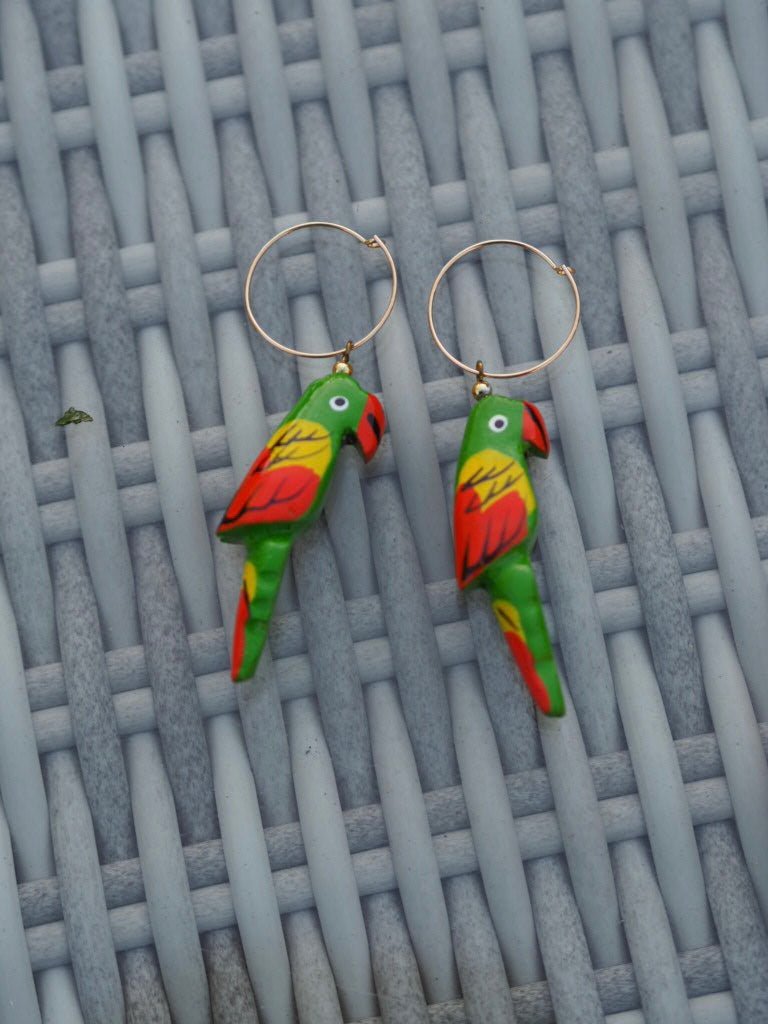 Vintage colourful parrot earrings hoops - Natalia Willmott