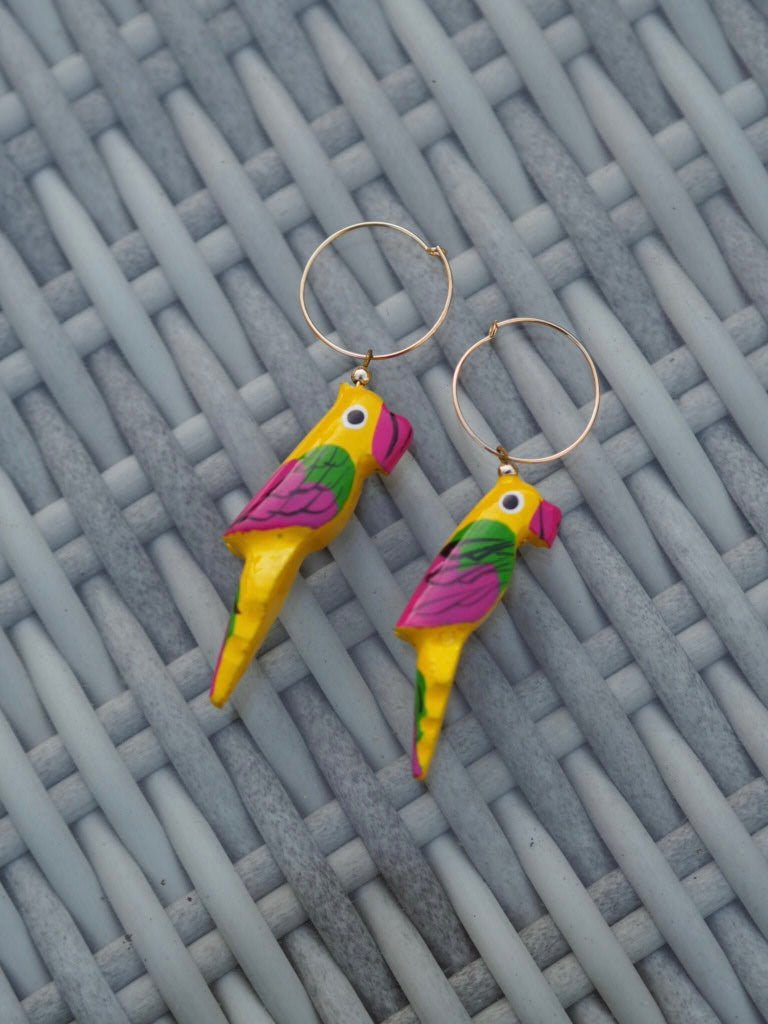 Vintage colourful parrot earrings hoops - Natalia Willmott