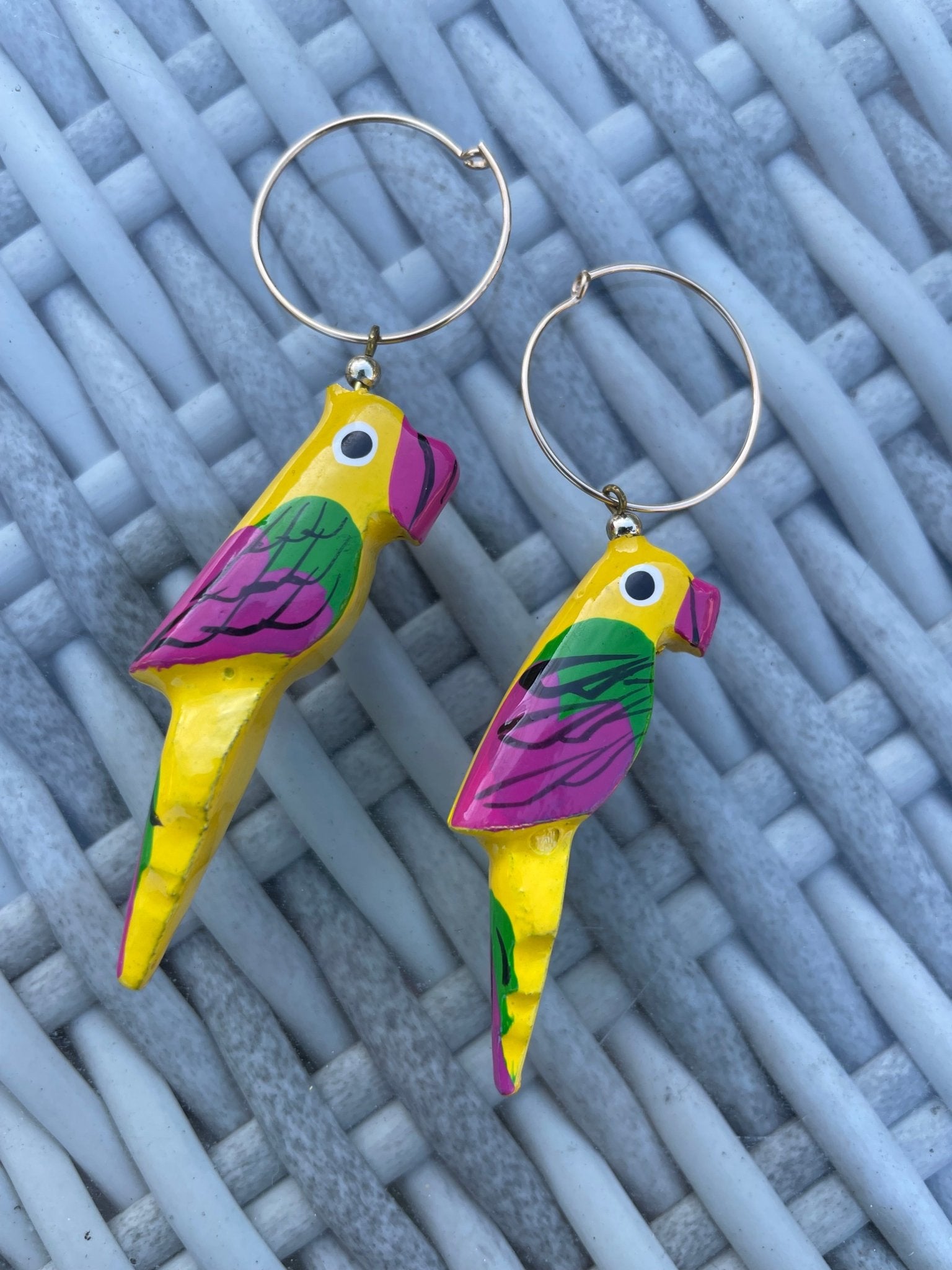 Vintage colourful parrot earrings hoops - Natalia Willmott