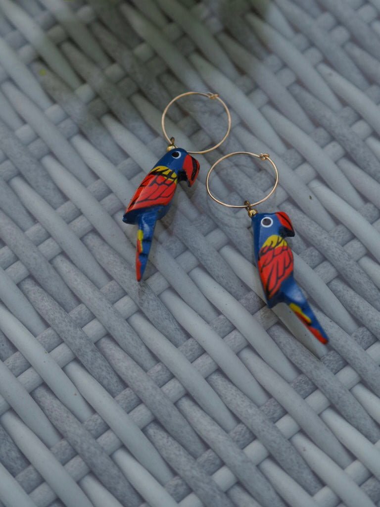 Vintage colourful parrot earrings hoops - Natalia Willmott