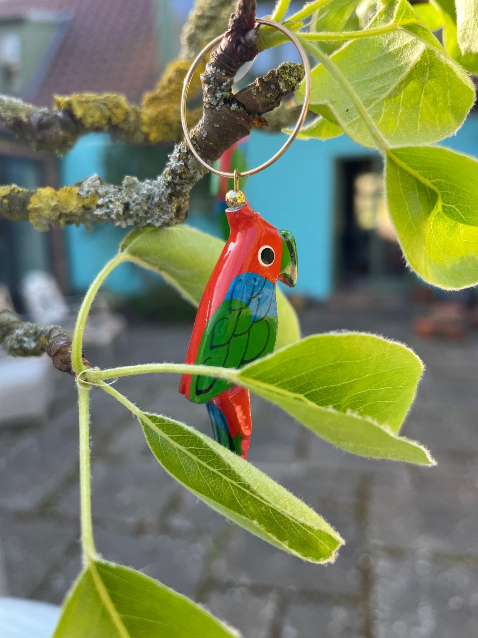 Vintage colourful parrot earrings hoops - Natalia Willmott