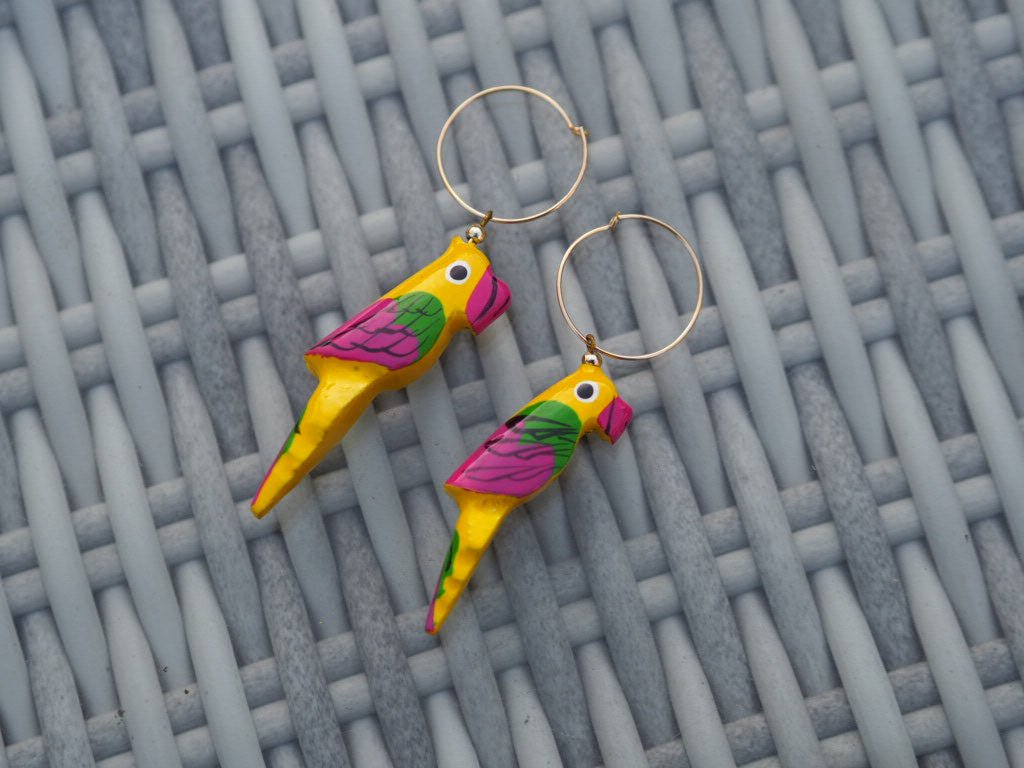 Vintage colourful parrot earrings hoops - Natalia Willmott