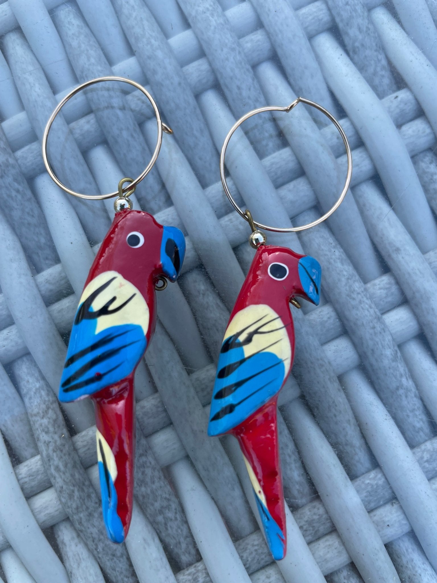Vintage colourful parrot earrings hoops - Natalia Willmott