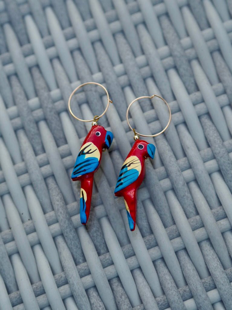 Vintage colourful parrot earrings hoops - Natalia Willmott