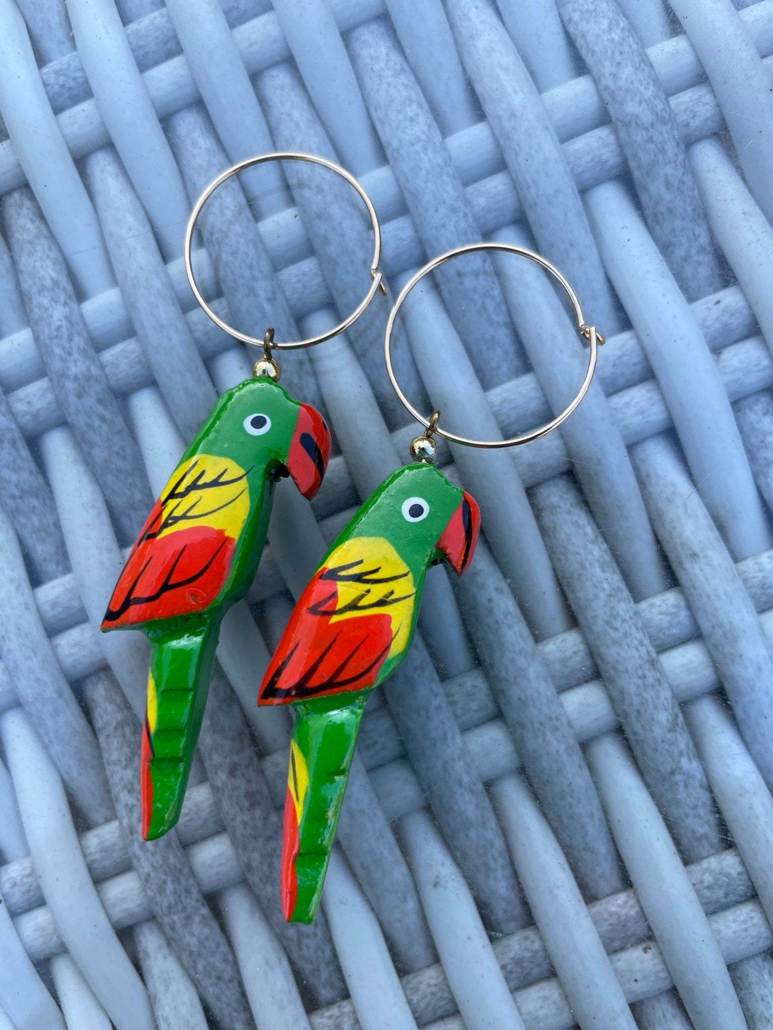 Vintage colourful parrot earrings hoops - Natalia Willmott