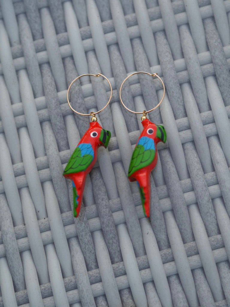 Vintage colourful parrot earrings hoops - Natalia Willmott