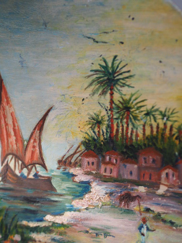 Vintage round oil painting Feluccas - Natalia Willmott