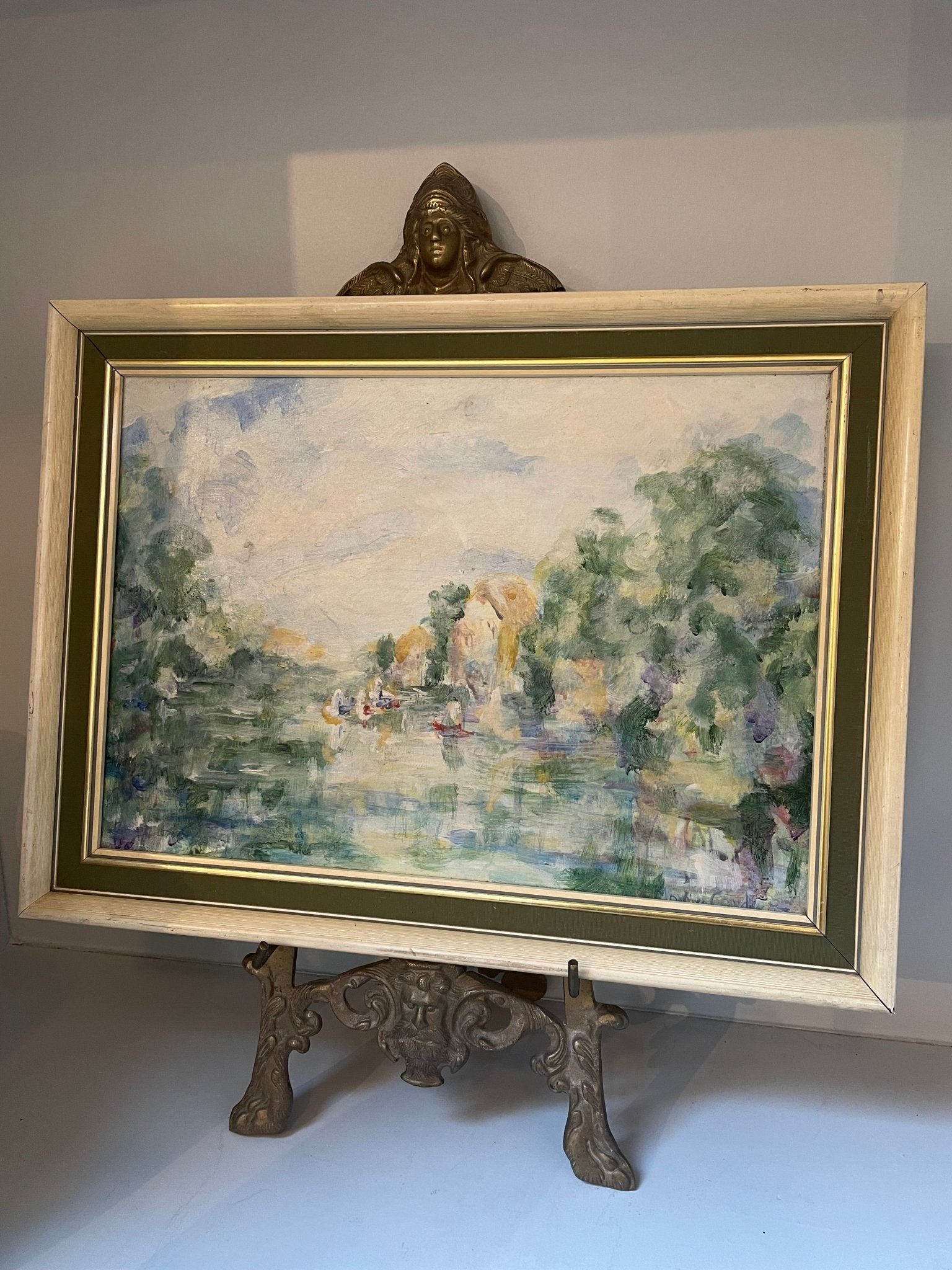 Vintage small acrylic painting - the Thames at Twickenham - Natalia Willmott