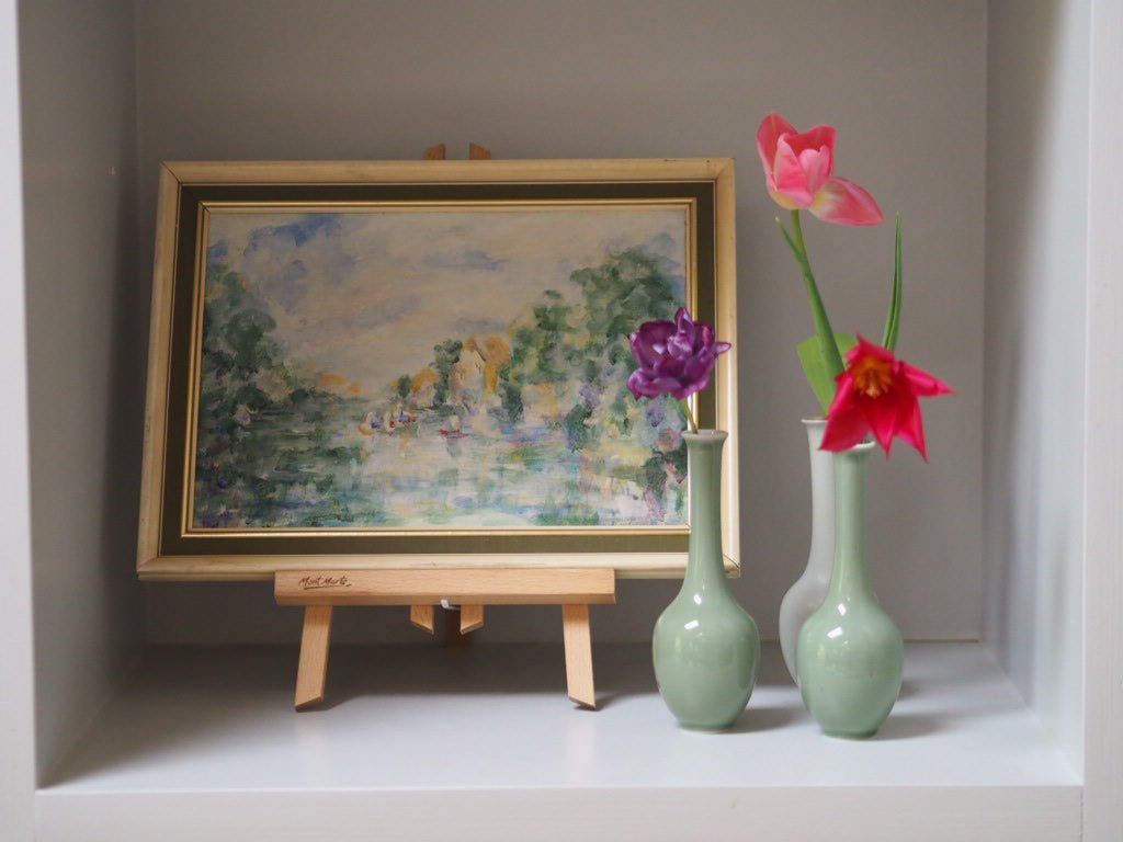 Vintage small acrylic painting - the Thames at Twickenham - Natalia Willmott