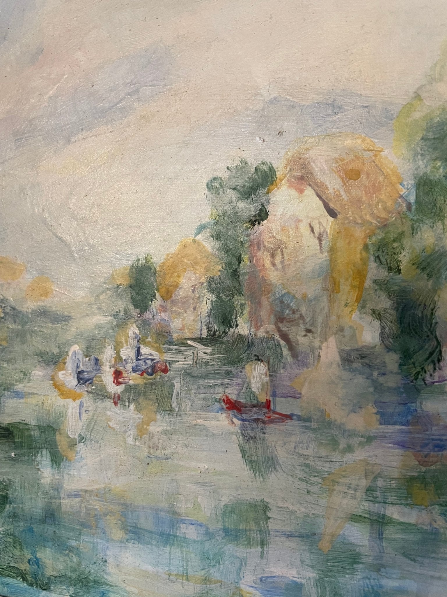 Vintage small acrylic painting - the Thames at Twickenham - Natalia Willmott