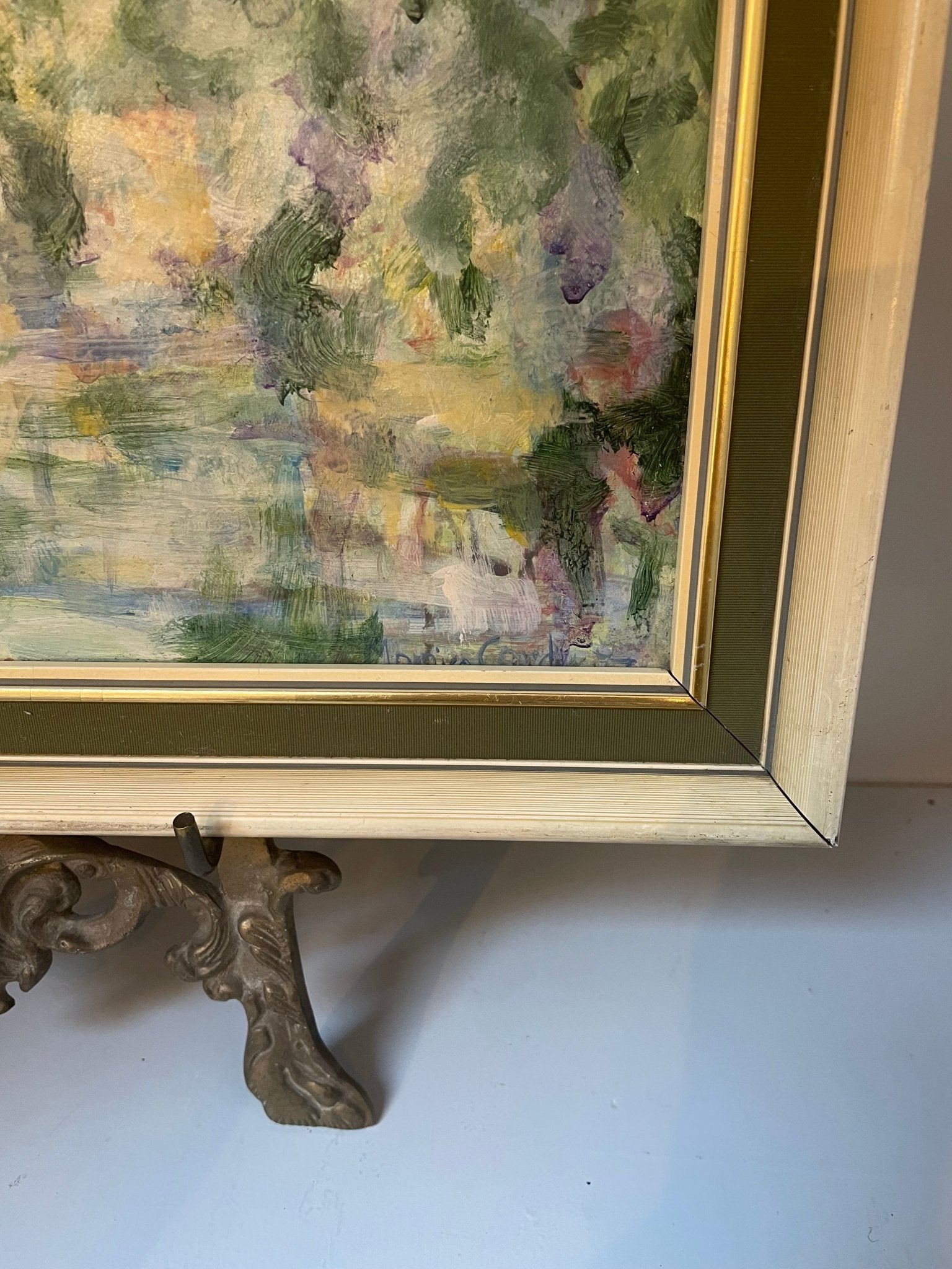 Vintage small acrylic painting - the Thames at Twickenham - Natalia Willmott