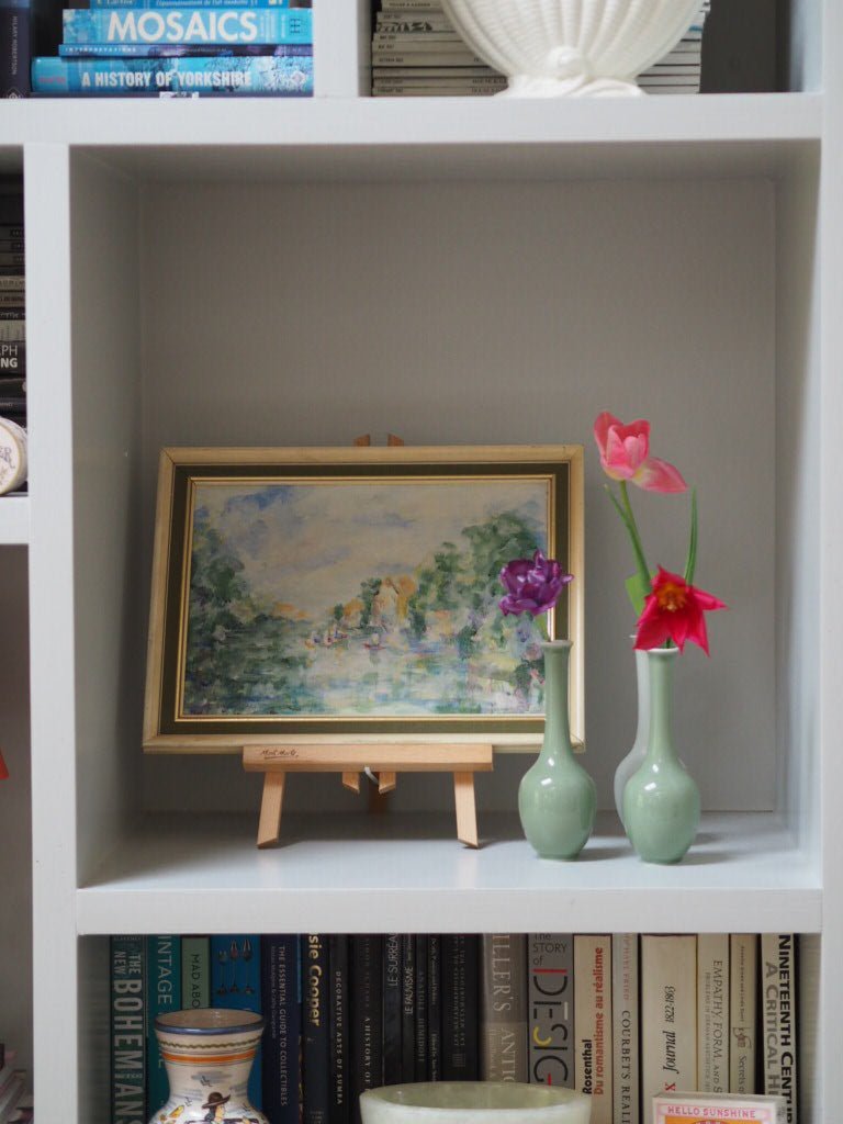 Vintage small acrylic painting - the Thames at Twickenham - Natalia Willmott