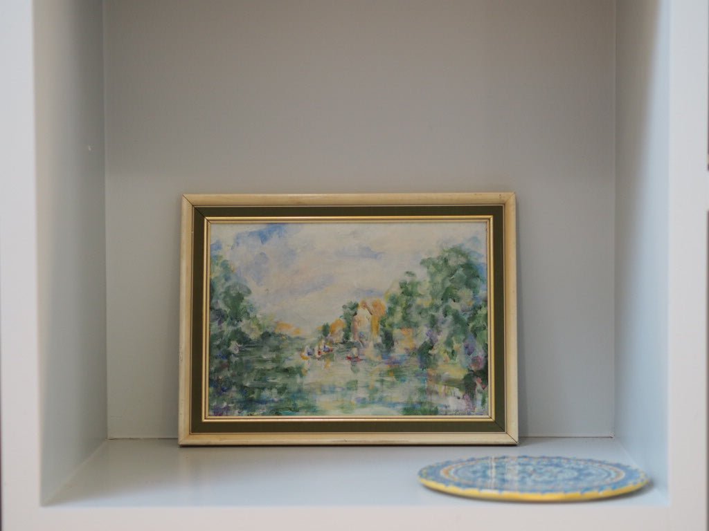 Vintage small acrylic painting - the Thames at Twickenham - Natalia Willmott