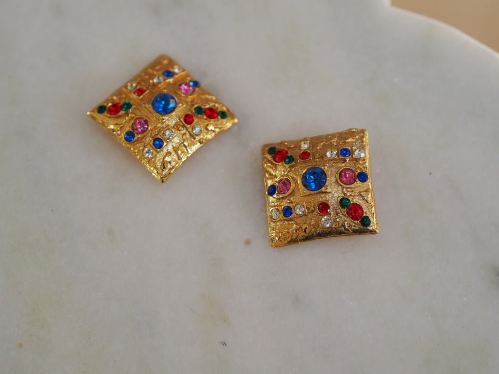 vintage square clip on earings "sparkle" - Natalia Willmott