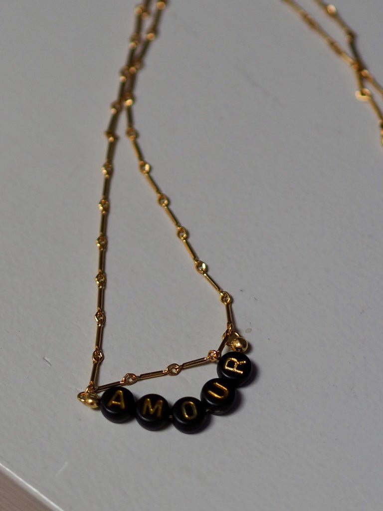 Word gold plated earrings Paris/ London/Franglais or necklace Amour - Natalia Willmott