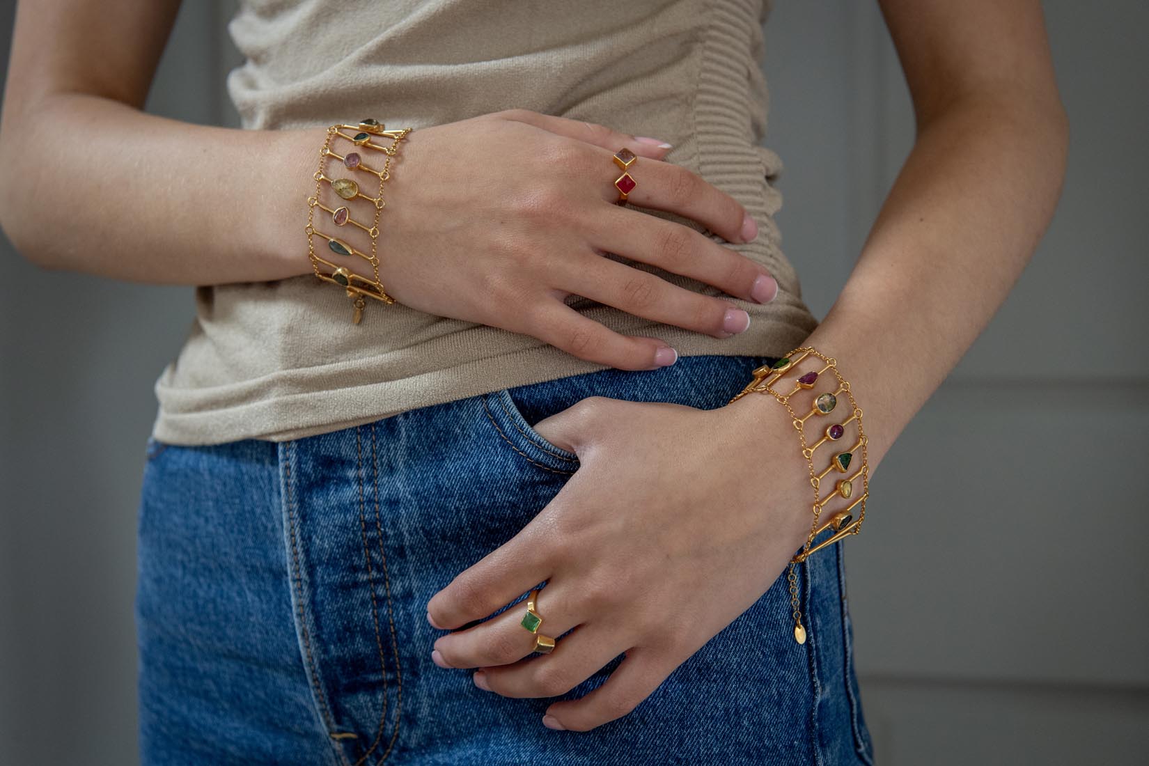 Adjustable semi precious stones ring - Natalia Willmott