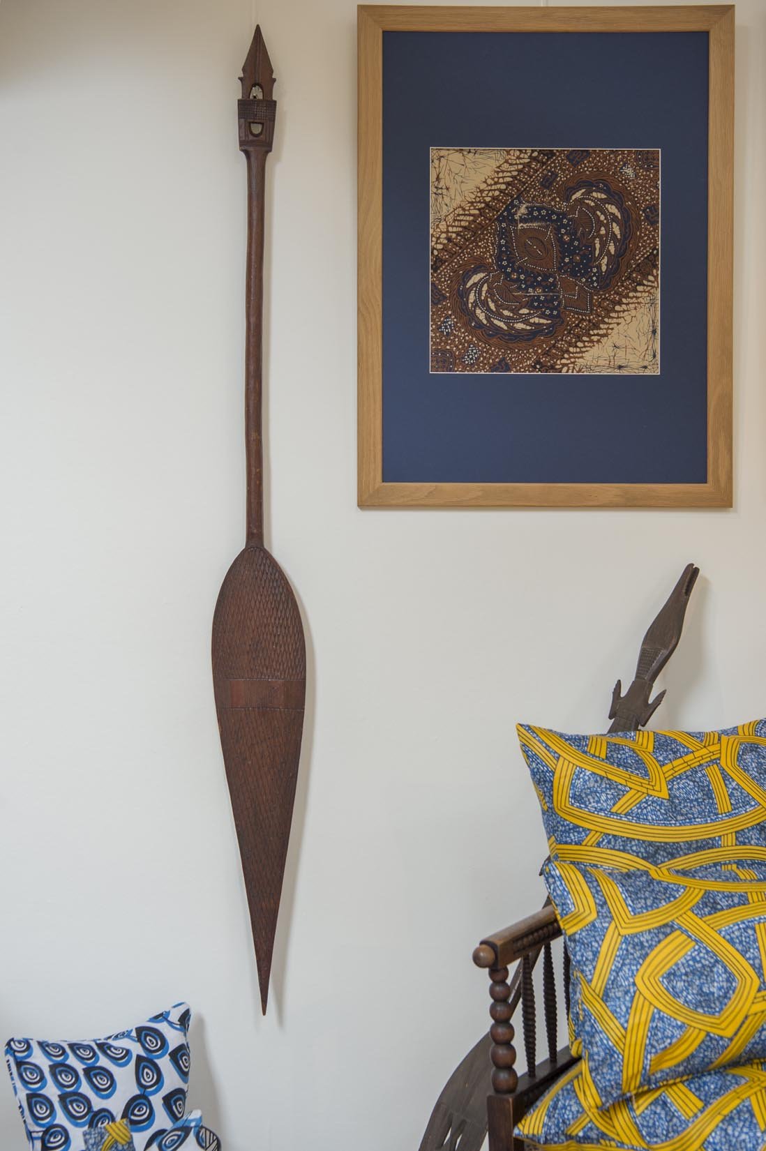 Amari Africa wax throw indigo and yellow cushion - Natalia Willmott