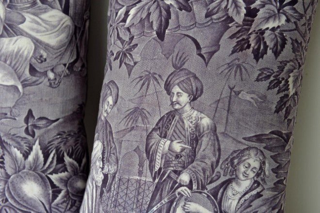 Antique mauve cushion with Toile de Jouy - Natalia Willmott