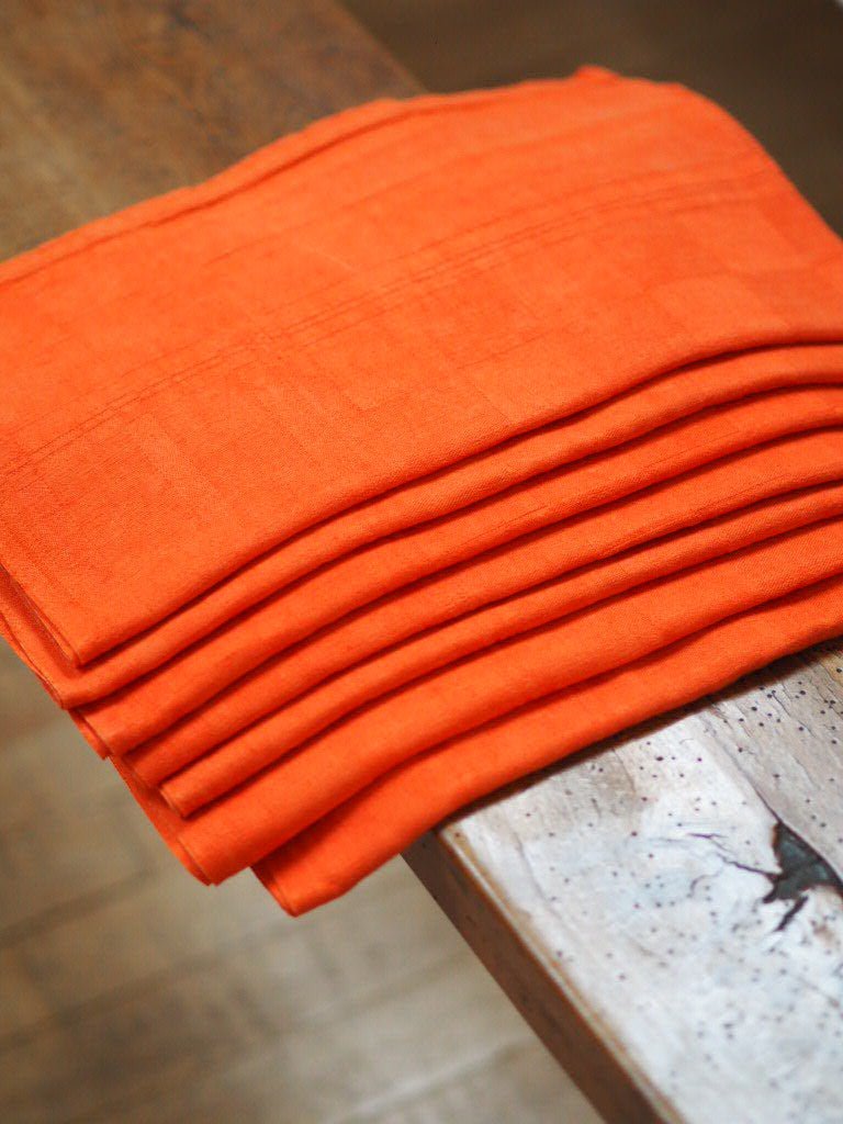 Antique orange damask hand towel or napkin chequered - Natalia Willmott