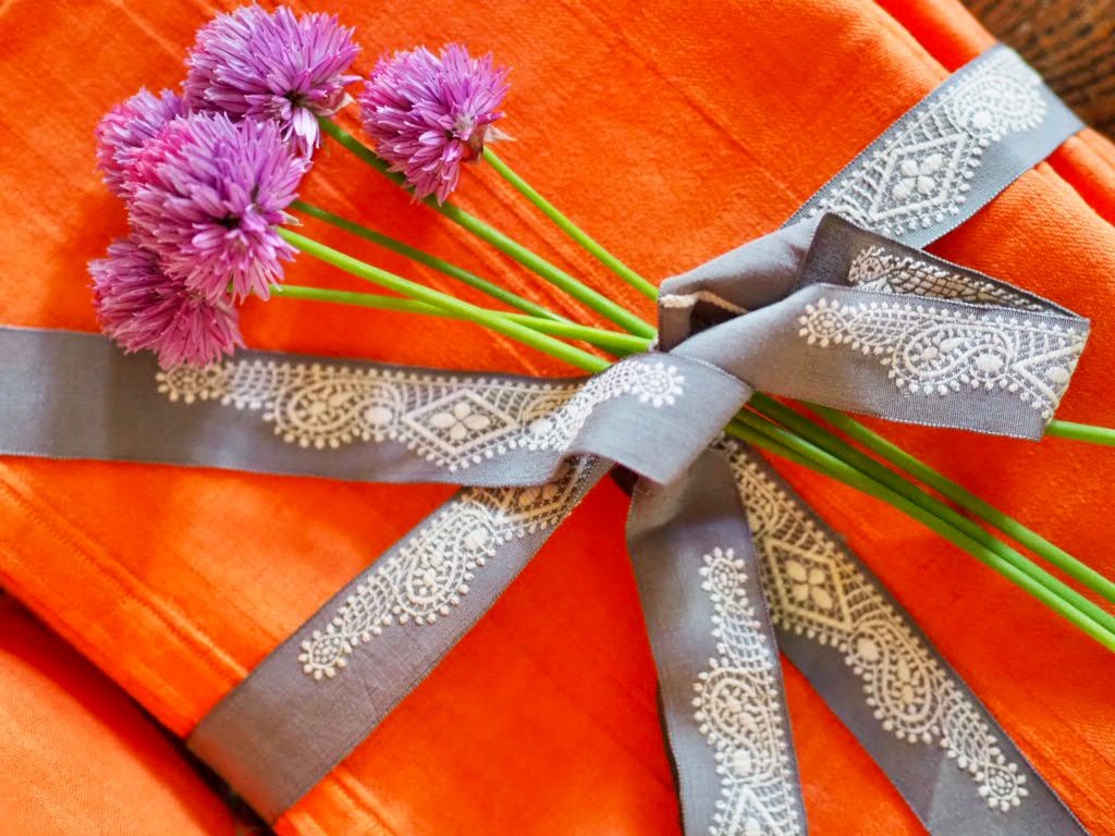 Antique orange damask hand towel or napkin chequered - Natalia Willmott