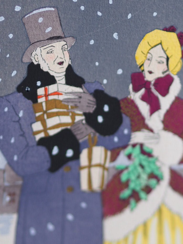 Art Deco Pochoir Christmas card - Couple in coats - Natalia Willmott