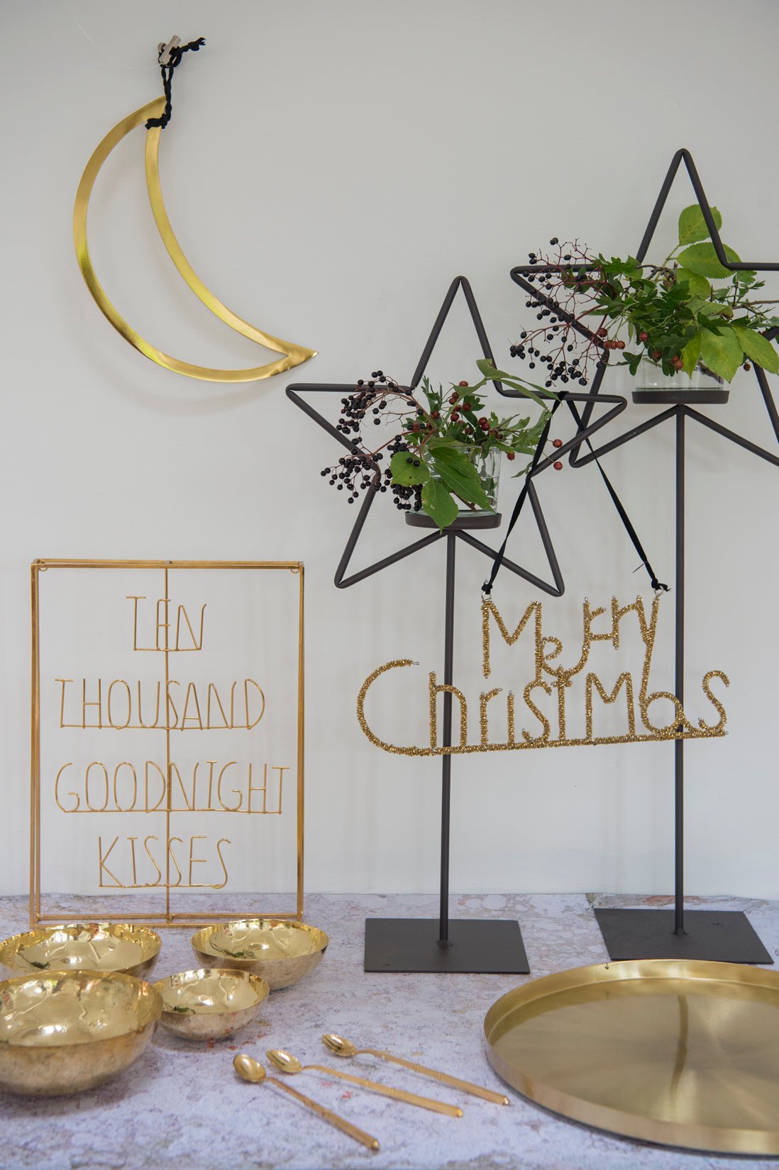 Beaded Merry Christmas sign in gold - Natalia Willmott