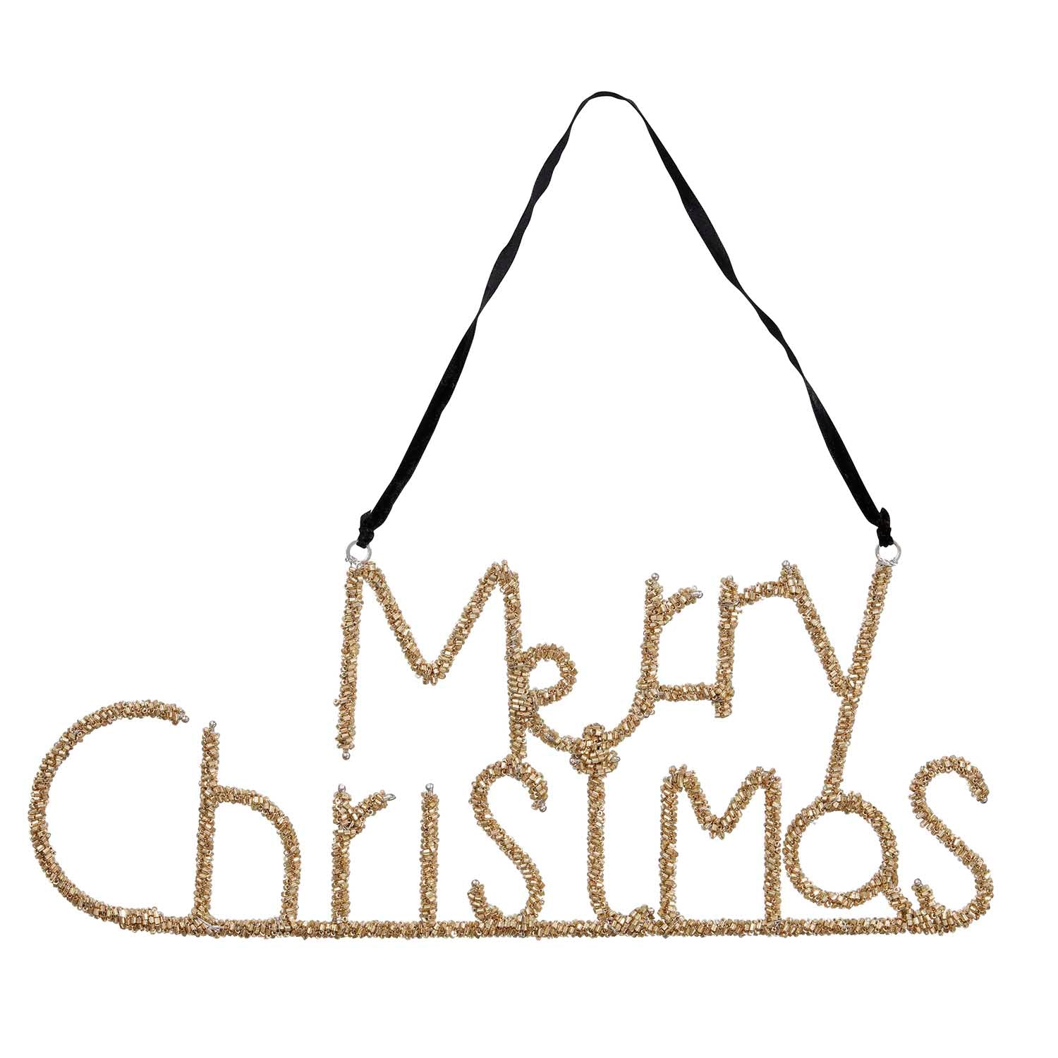 Beaded Merry Christmas sign in gold - Natalia Willmott