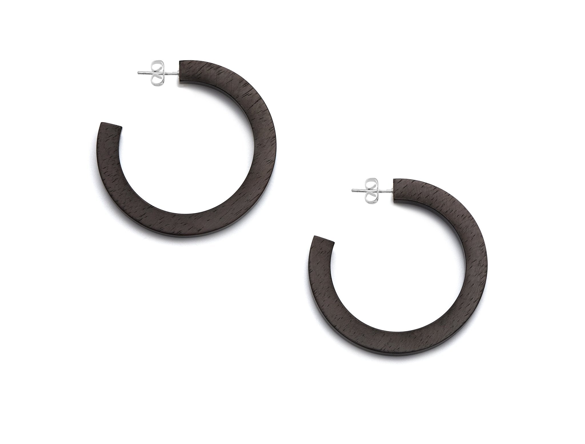 Black wood hoop earrings with silver - Natalia Willmott