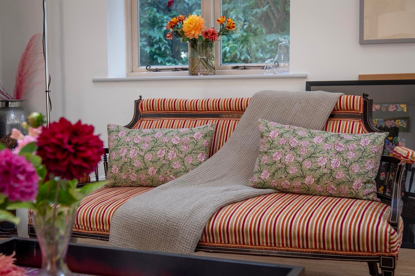 Block printed Indian floral cushion - Natalia Willmott
