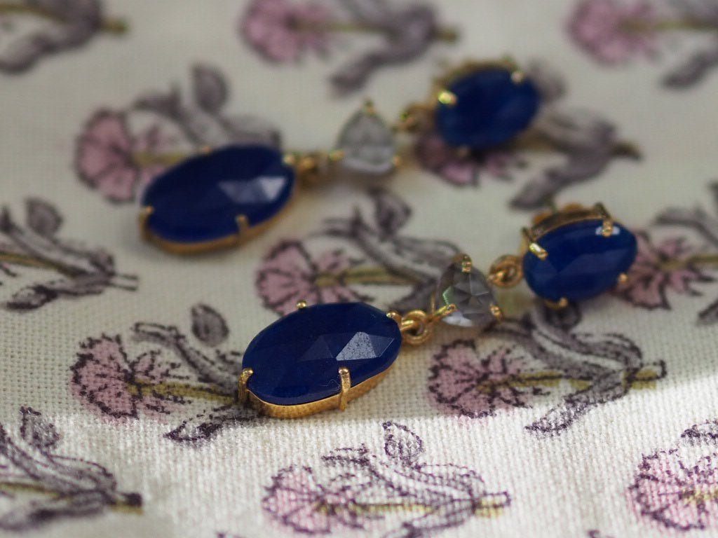 Blue agate and amethyst pendant earrings - Natalia Willmott