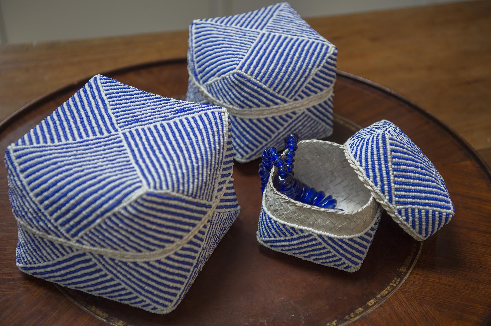 Blue beaded basket - Natalia Willmott