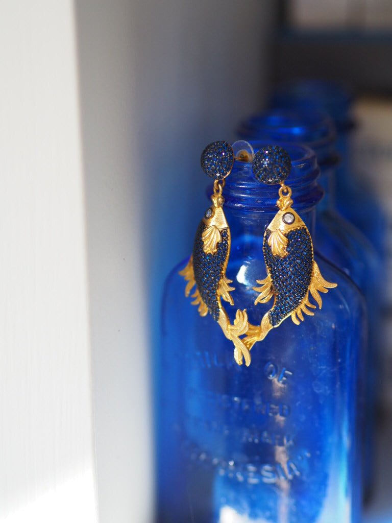 blue fish gold plated earrings - Natalia Willmott