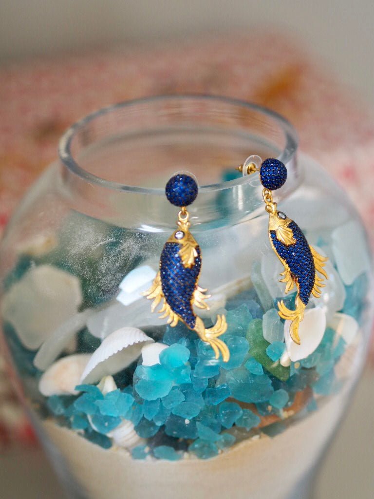 blue fish gold plated earrings - Natalia Willmott