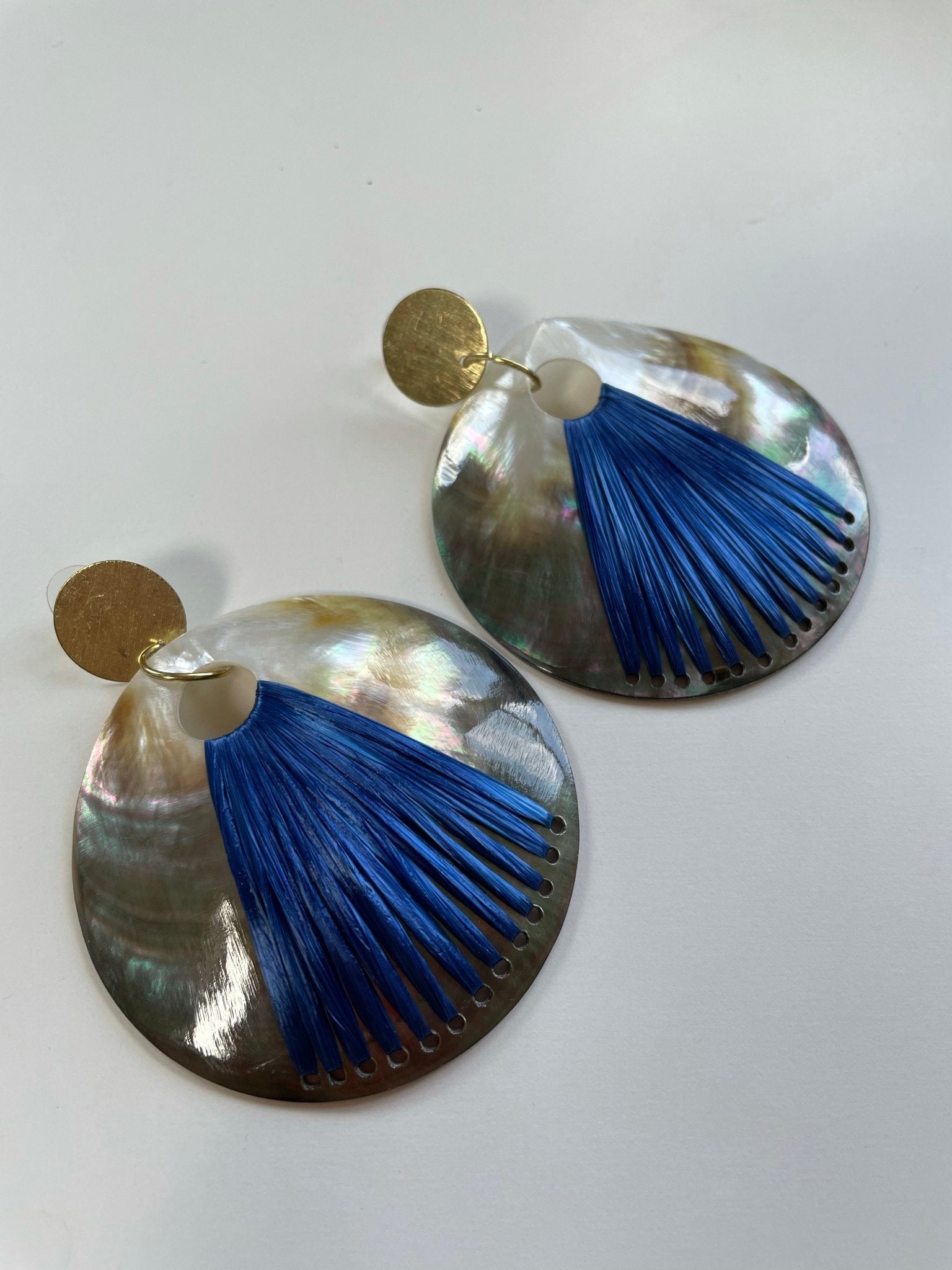 Brass mother of Pearl and raffia earrings - Natalia Willmott