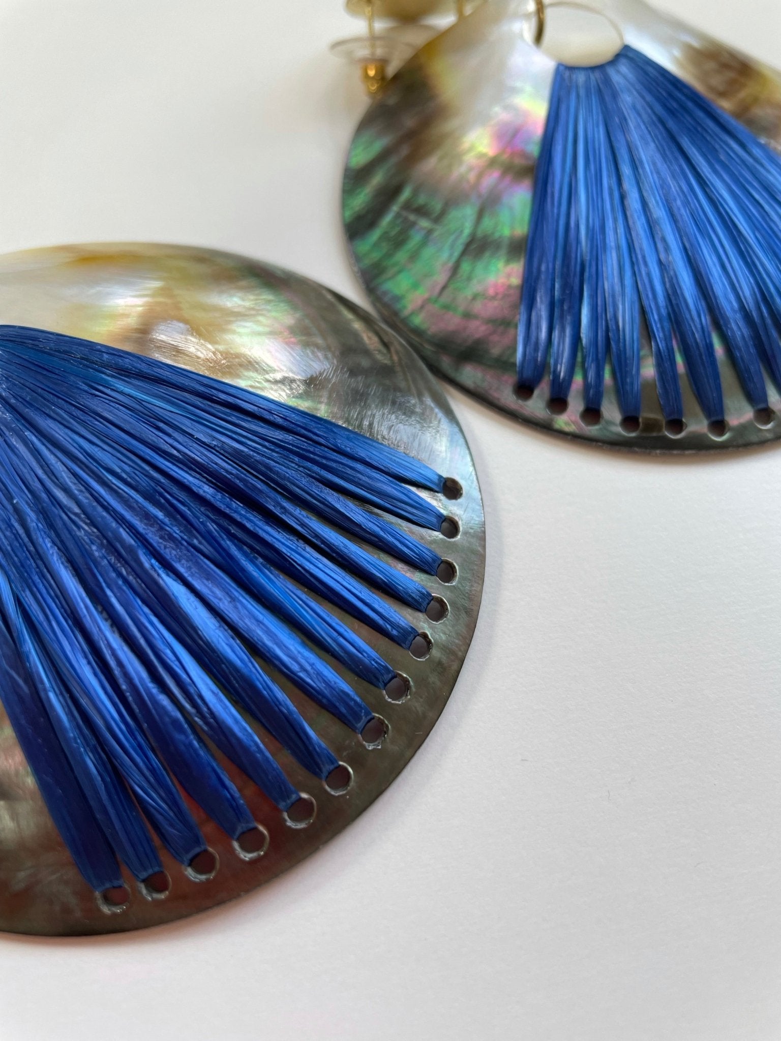Brass mother of Pearl and raffia earrings - Natalia Willmott